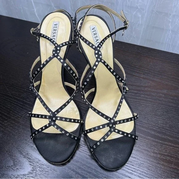 Versace Black rhinestone embellished heels 38/7 - Picture 10 of 12